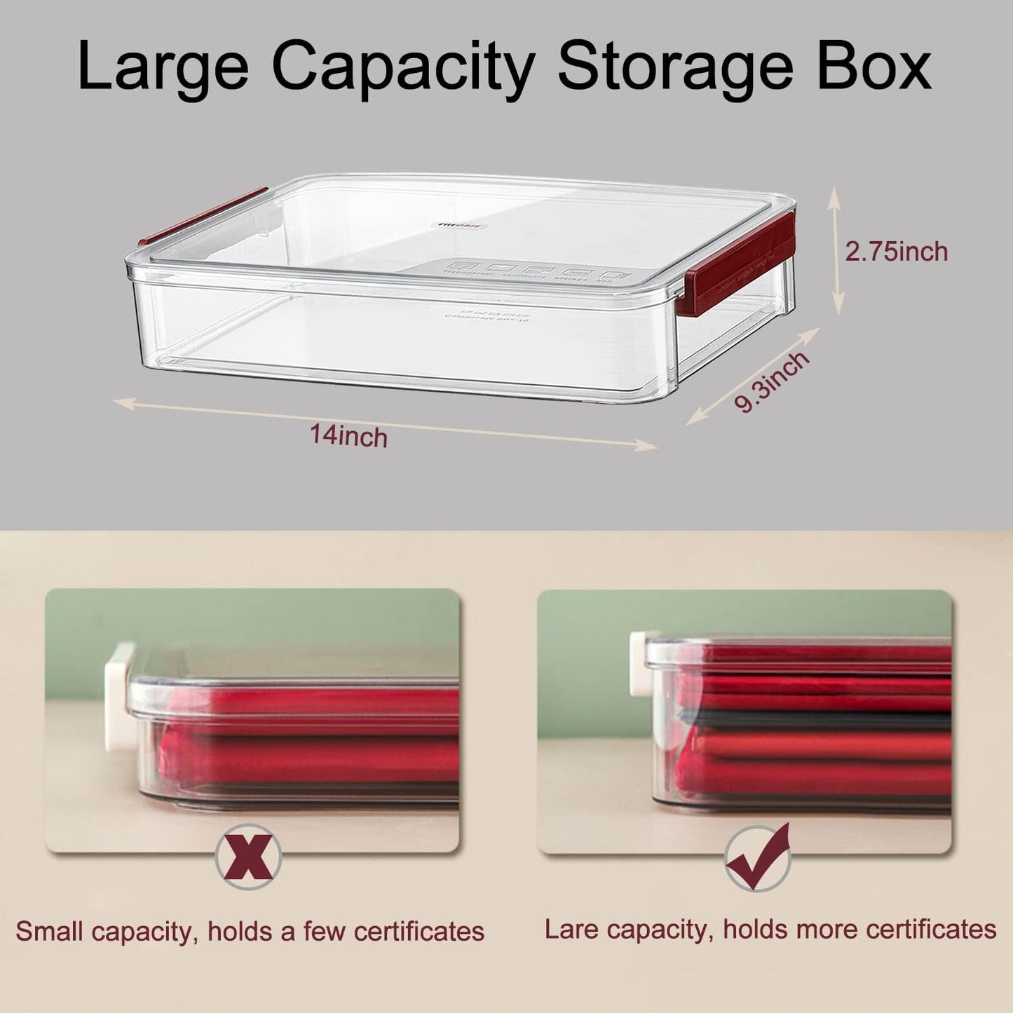 Clear File Storage Box with Lids, A4 Storage Box for 8"x11" Paper, Plastic A4 Container, Stackable Magazine File A4 Paper Project Case Bins, Desk Organizer Office Invoice Document