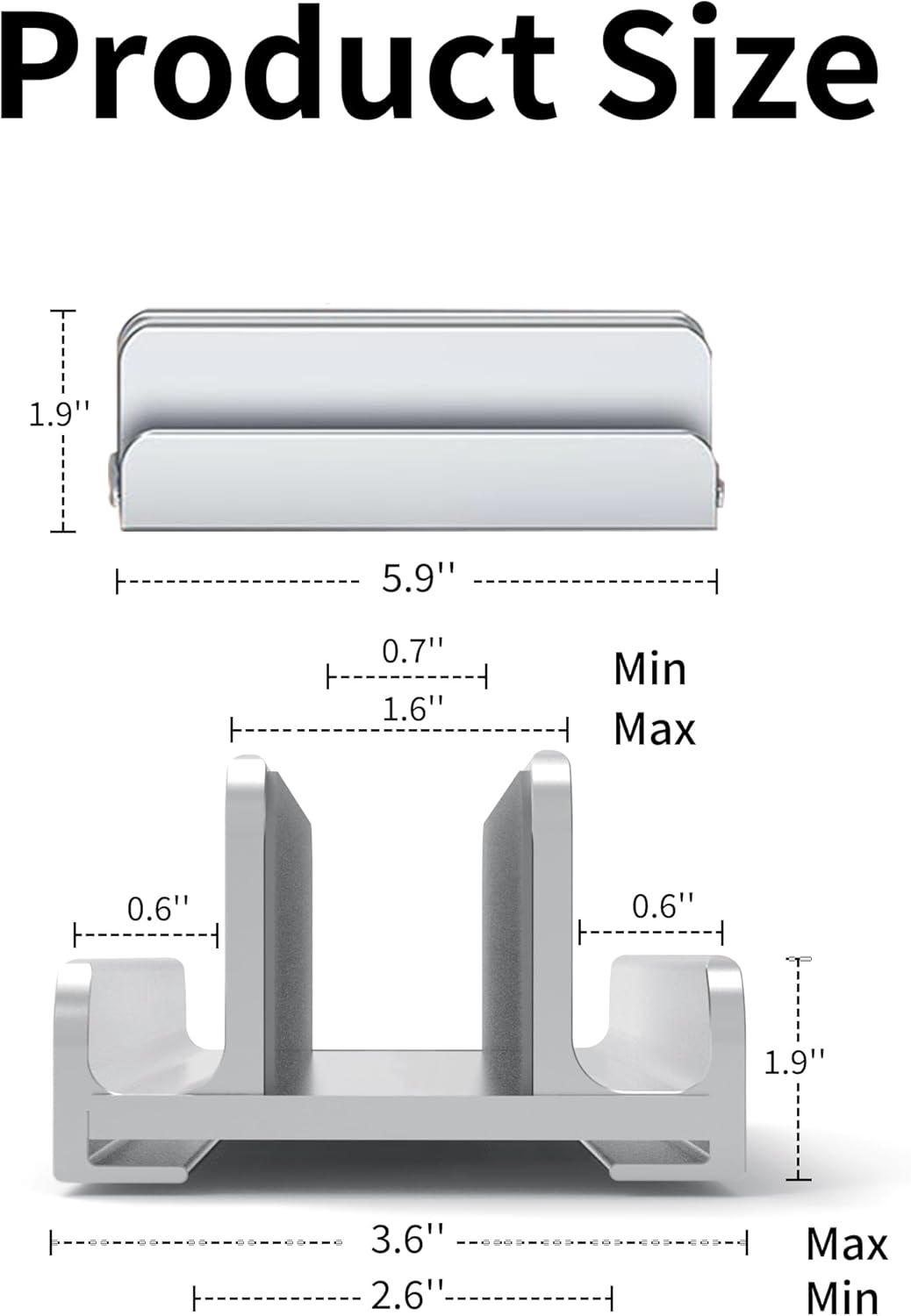 Aluminum Vertical Laptop Stand Holder for Desk Compatible with MacBook Pro, MacBook Air, Dell, HP, Lenovo, Up to 17.3 inches, Silver