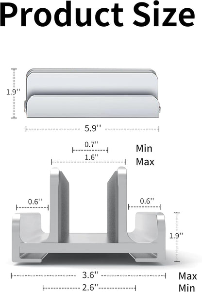 Aluminum Vertical Laptop Stand Holder for Desk Compatible with MacBook Pro, MacBook Air, Dell, HP, Lenovo, Up to 17.3 inches, Silver