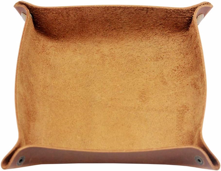 boshiho Valet Tray for Men, Leather Jewelry Catchall Key Phone Coin Box Change Caddy Bedside Storage Box (Crazy Horse Leather - Dark Brown)