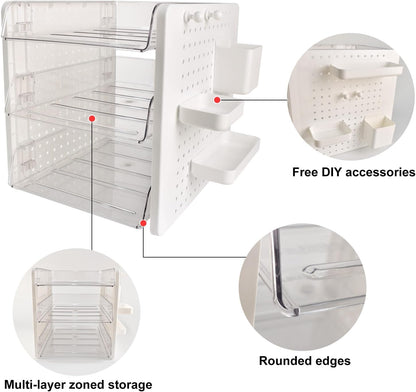 3 Tier Acrylic Desk Organizer,Clear Stackable Desktop Paper Container Letter Tray Shelf with Pen Holder, Pegboard Shelf Office Storage for File Paper, Letter, A4 Office File, Books, Notes
