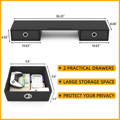 WESTREE Dual Monitor Stand Riser with Two Drawers, Extra Large Storage for 2 Monitors, Desktop Oraganizer Computer,Laptop,Screen,Printer,TV