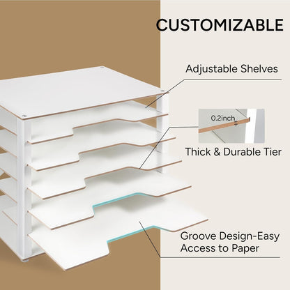 Yumkfoi 12x18 Construction Paper Organizer, 4-Tiers Paper Storage Shelf, Wooden Desk Organizer, File Holder and Letter Tray for Office, Home, Classroom