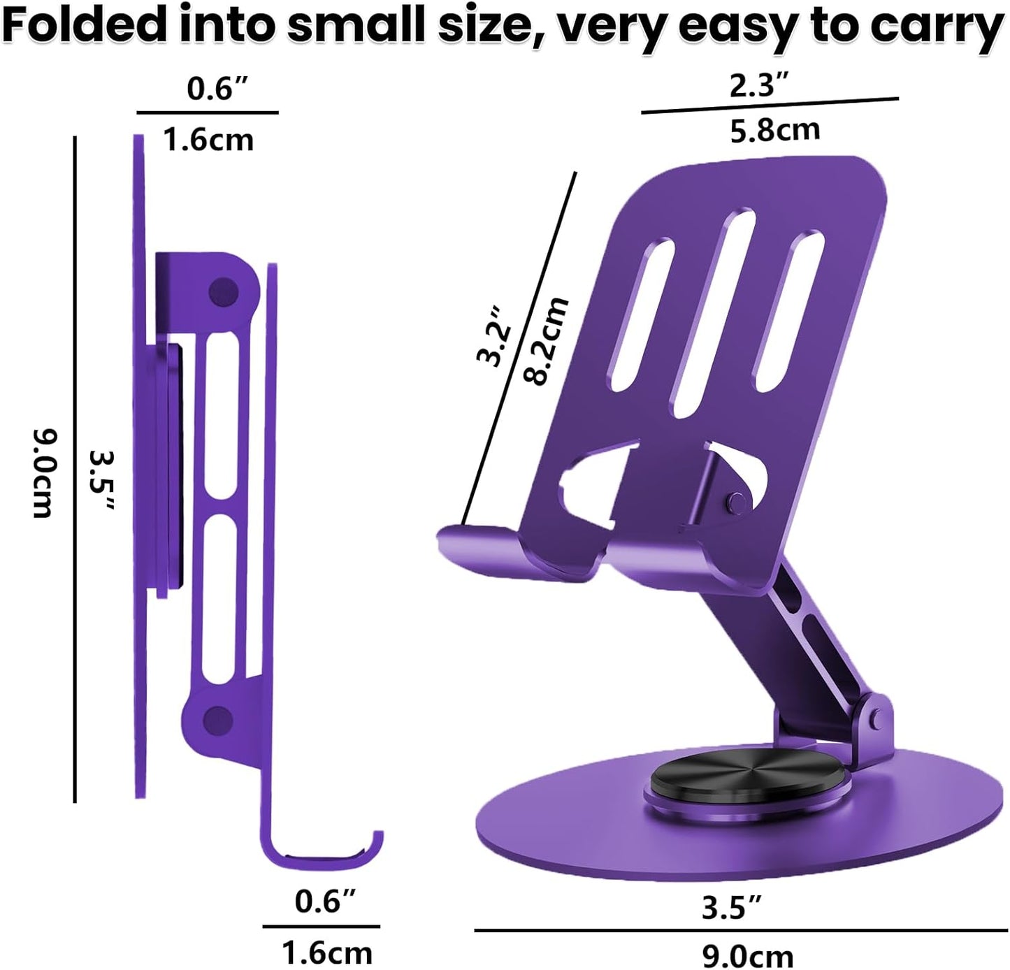 Universal Metal Cell Phone Stand, Multi-Angel Adjustable 360° Rotation Non-Slip Metal Phone Stand Compatible with iPhone 17 16 Pro Max and All Smartphones (Purple)