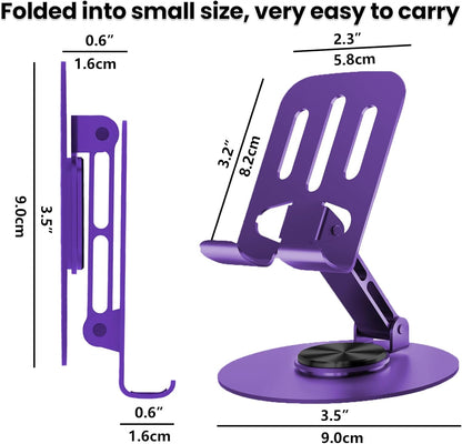 Universal Metal Cell Phone Stand, Multi-Angel Adjustable 360° Rotation Non-Slip Metal Phone Stand Compatible with iPhone 17 16 Pro Max and All Smartphones (Purple)