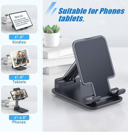 Phone Stand for Desk, 2 Pack MT-6 Desk Cellphone Holder for Office Universal Smart Foldable & Height Adjustable Compatible Under 8” Device, Black