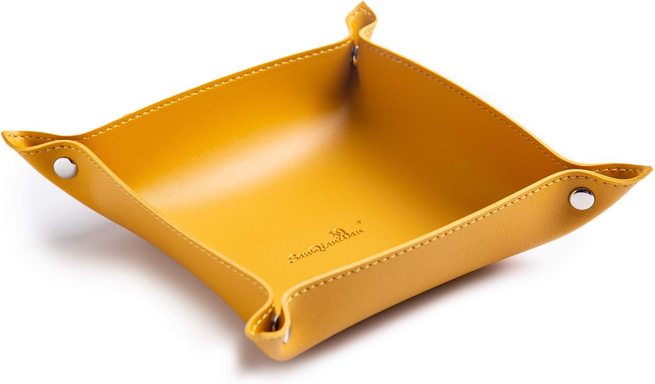 SANQIANWAN Leather Jewelry Valet Tray for Women and Man, Entryway Table Bedside Nightstand Desk Portable Small Catchall Travel Dish Plate for Key,Wallet,Watch,Phone,Coin(Pink-B)
