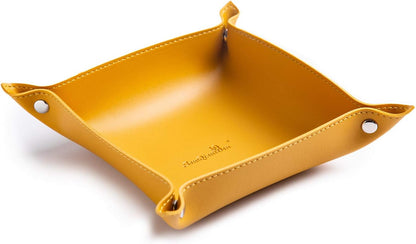 SANQIANWAN Leather Jewelry Valet Tray for Women and Man, Entryway Table Bedside Nightstand Desk Portable Small Catchall Travel Dish Plate for Key,Wallet,Watch,Phone,Coin(Pink-B)