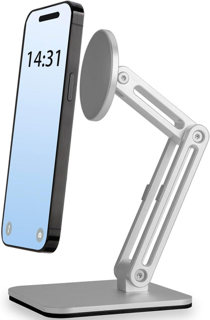 Magnetic Phone Stand for Desk, Heightened & Adjustable & Foldable Metal Magnetic Phone Holder Stand for Desk/Office/Home, Compatible with iPhone 12-17All Series/Mag Safe Case (Black