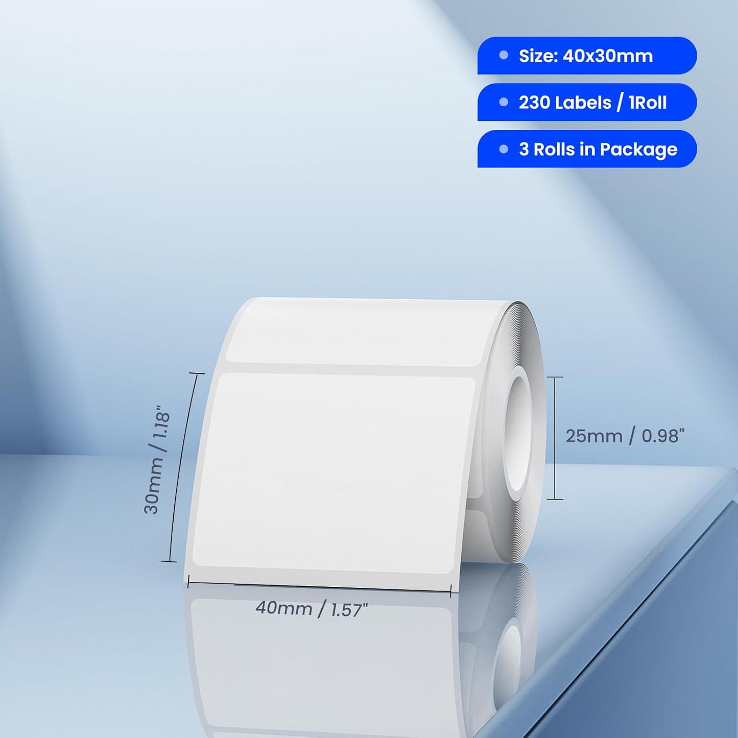 Clabel Printable White Cable Labels 6 Rolls of Thermal Self-Adhesive Paper Labels Tape, 25x78mm (1"x3") 100 Sheets Per Roll, Black Print on White Sticker Tags Durable
