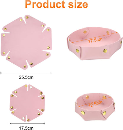 uxcell 2 Pcs Valet Tray for Women and Men, PU Leather Jewelry Tray Entryway Table Bedside Nightstand Catchall Storage Organizer for Jewelry Key Coin Watch Wallet (2 Size, Pink)