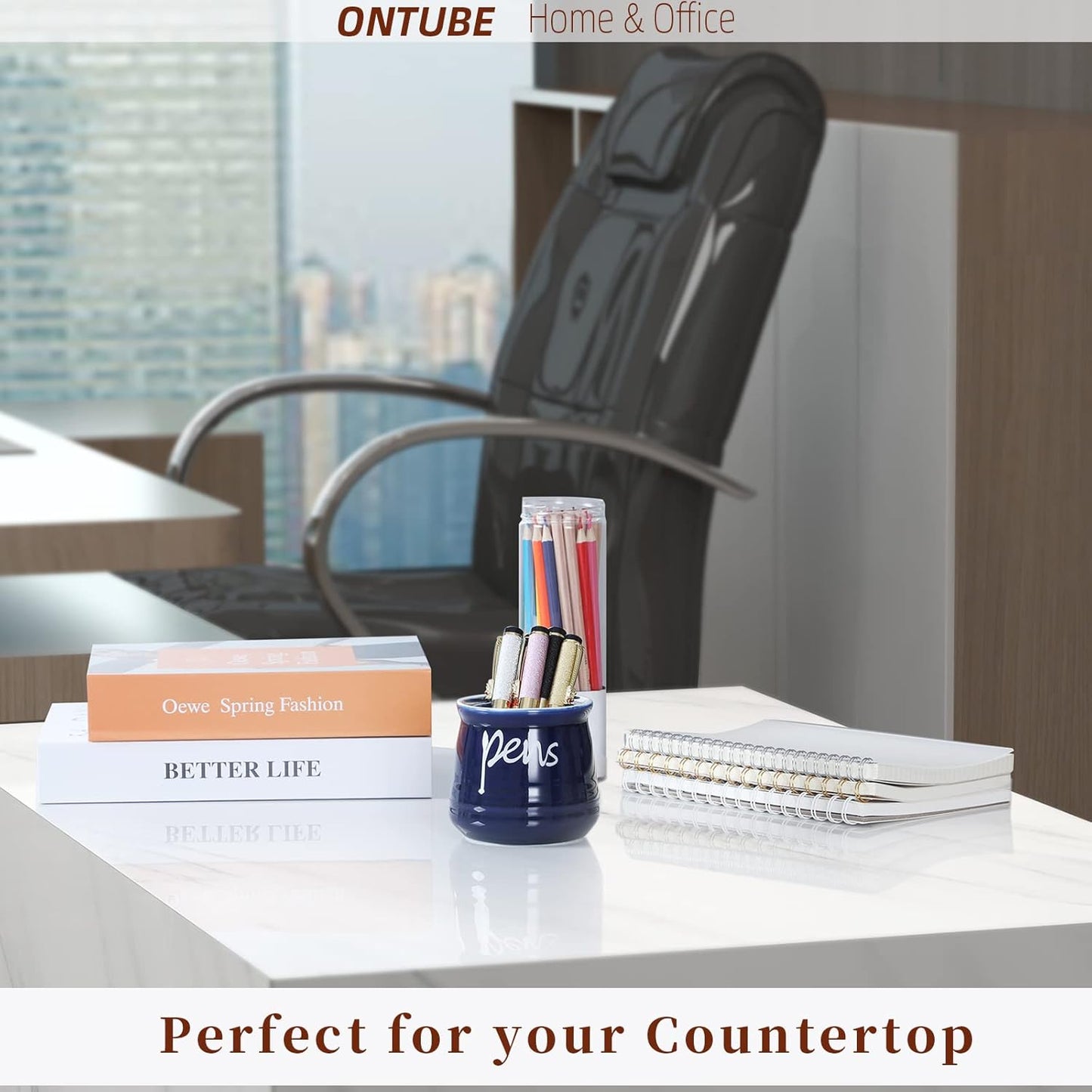 ONTUBE Porcelain Pens Holder Stand,Ceramic Pencils Holder (Turquoise)