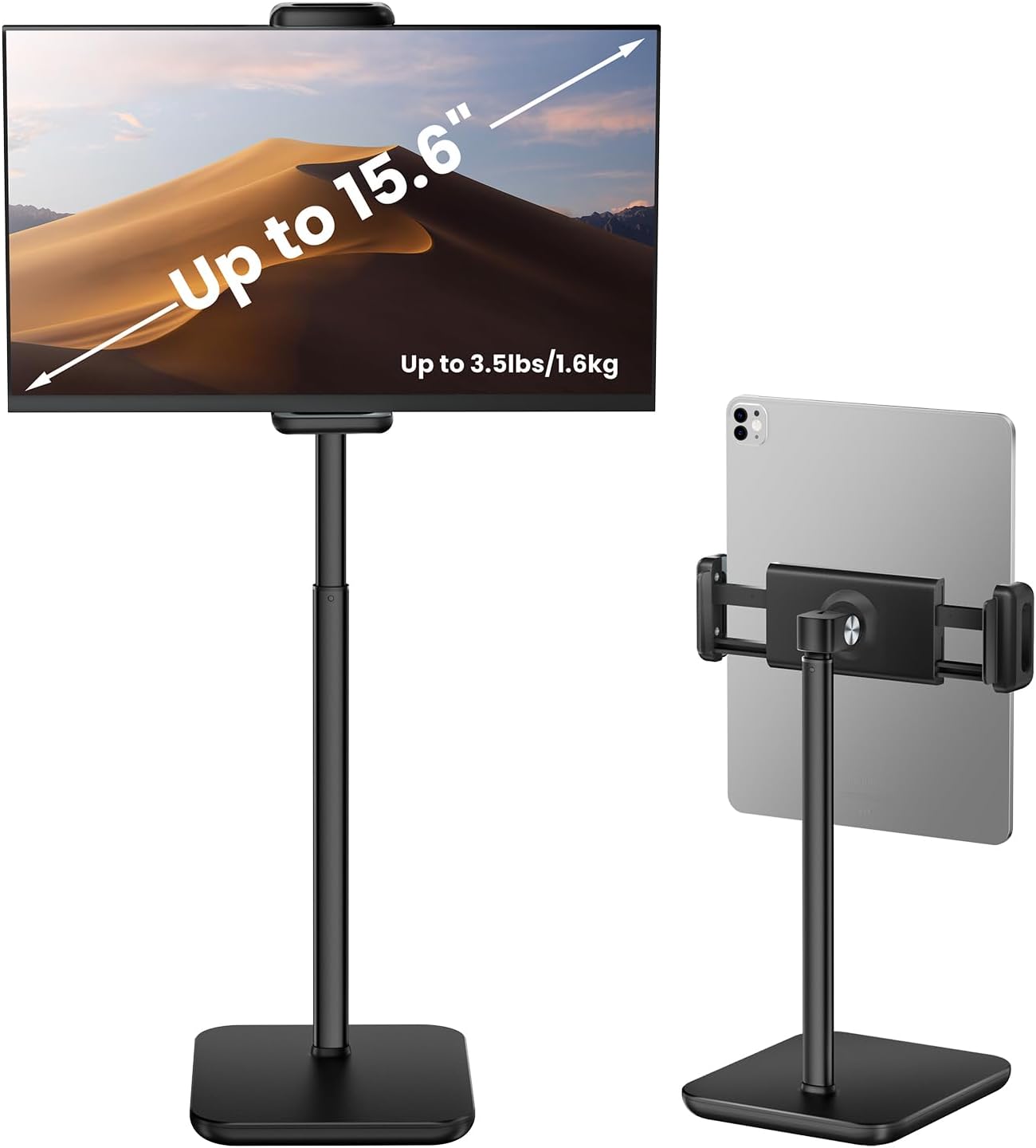 tounee Height Adjustable Tablet Stand, 3.5lb (1.6kg) Max Support, Up to 18" Tall, Slim Portable Monitors Stand Compatible with iPad Pro 12.9, Surface Pro, All 4.7"-15.6" Devices - Black