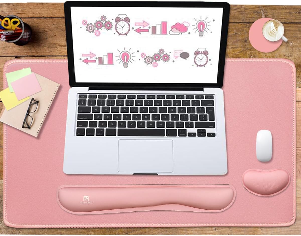 4-in-1 Large Gaming Mouse Pad, Keyboard Wrist Rest Pad & Wrist Support Mousepad Set, Extended Desk Pad Waterproof Desk Mat for Home Office Study Game-Black