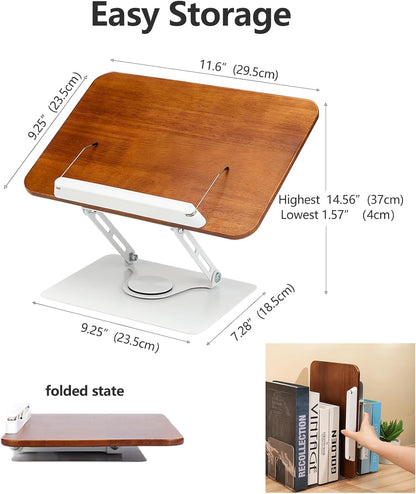 360° Rotating Book Stand for Reading, Adjustable Foldable Book Holder for Reading, Cooking, Office, Compatible with Cookbooks, Textbooks, Tablets, Sheet Music, and Laptops (Black Walnut)