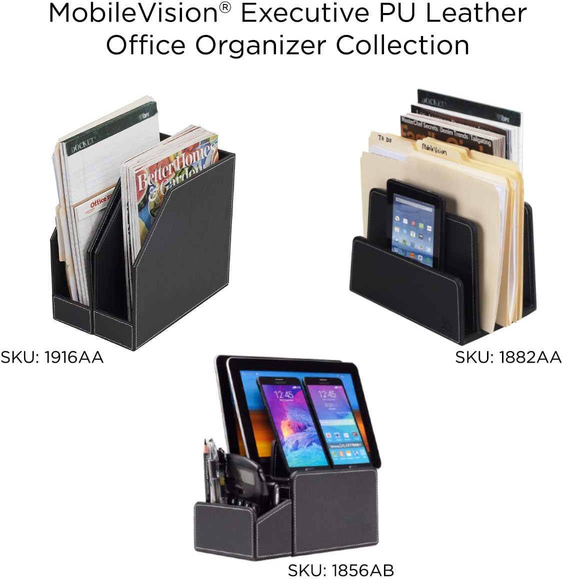 MobileVision Bamboo Vertical File Folder Holder & Office Product Organizer, Store Files, Magazines, Notepads, Books and more, 2 Pack Combo Set