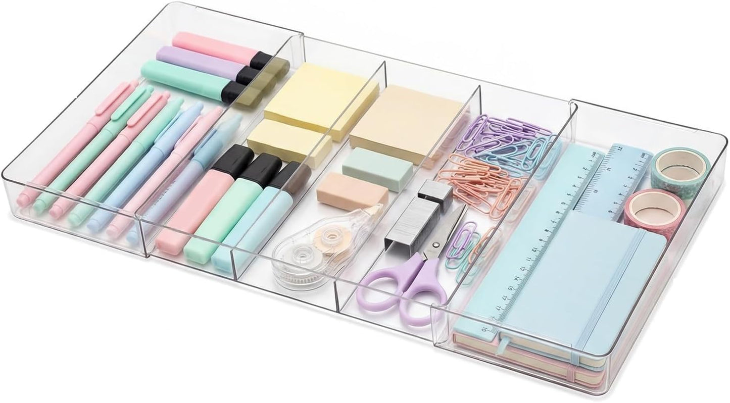 Briwooody 1 Pcs Large Expandable Acrylic Drawer Organizers, Grid Adjustable Drawer, Dividers Organizer for Desk, Makeup, Jewelry, Office, Kitchen Supplies (Clear,11 Compartments)