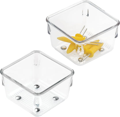 iDesign Plastic Drawer Organizer Bins - Storage for Kitchen, Bathroom, and Desk Drawers - Set of 6 - Clear