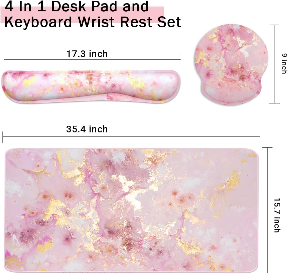 Memory Foam Ergonomic Keyboard Wrist Rest Pad and Mouse Wrist Rest Support Mouse Pad Set for Office Gaming Easy Typing-Pink Fluid