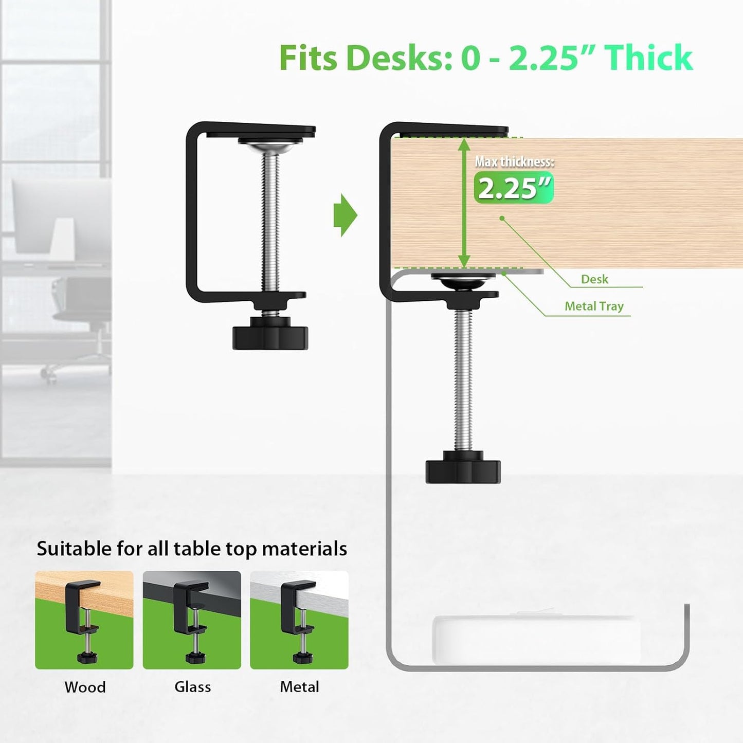 KEEGH 16" Under Desk Cable Management Tray, 2 Pack Desk Cord Organizer Upgrade Capacity, No Drill Clamp/Screws Mount, Cord Management Tray for Home Office, Gaming Desk, Standing Desk, Black