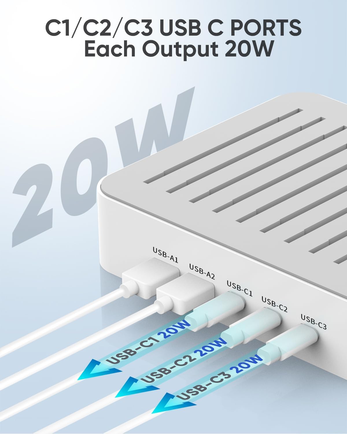 MSTJRY USB C Charging Station for Multiple Devices : 90W 5 Ports Multi Fast Charger for iPhone iPad Tablets Phone - Charging Dock Organizer with Adjustable Dividers for Home Office Classroom