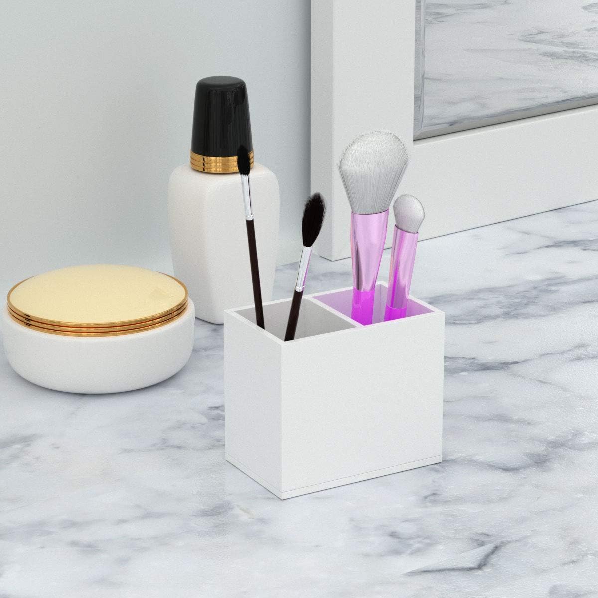 NIUBEE Acrylic Pen Holder 4 Compartments, Clear Pencil Organizer Cup for Countertop Desk Accessory Storage
