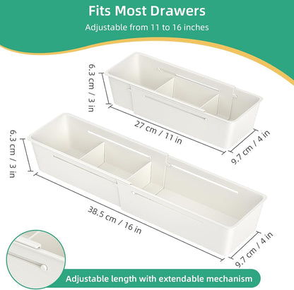 Desk Drawer Organizer Tray, 4 Pack Expandable Drawer Organizer with Dividers Adjustable, Bathroom Organizer Bins for Junk, Office, Makeup, Kitchen Utensil