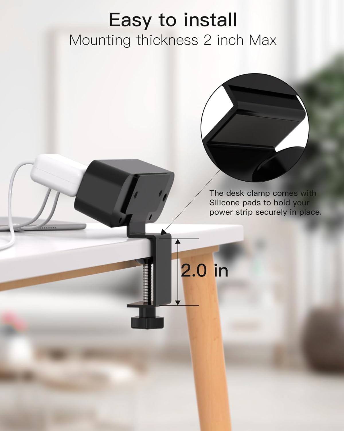 PD30W Desk Clamp Power Strip, Desktop Mount Surge Protector, Fast Charging Station, 5Ft Extension Cord Desk Edge Mount Shelf with 4 Outlets 4 USB Ports (2 USB C), Home Office Accessories Essentials