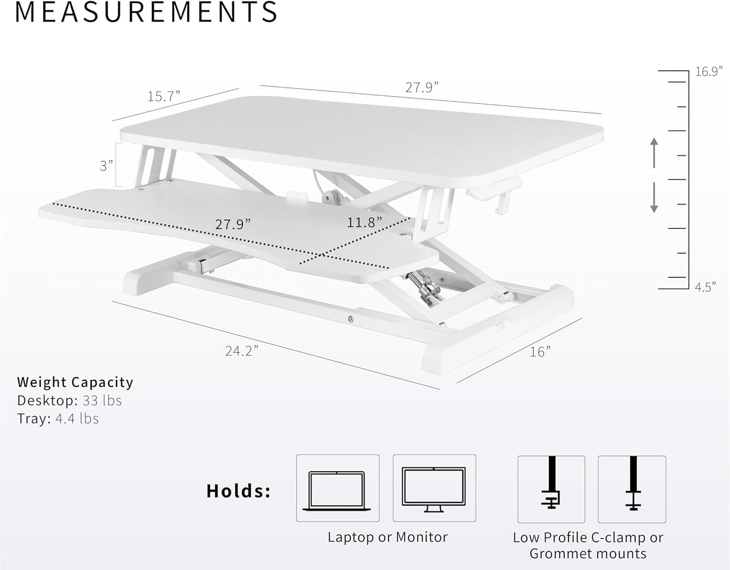 VIVO 26 inch Desk Converter, K Series, Height Adjustable Sit to Stand Riser, Dual Monitor and Laptop Workstation with Keyboard Tray, Black, DESK-V026KB