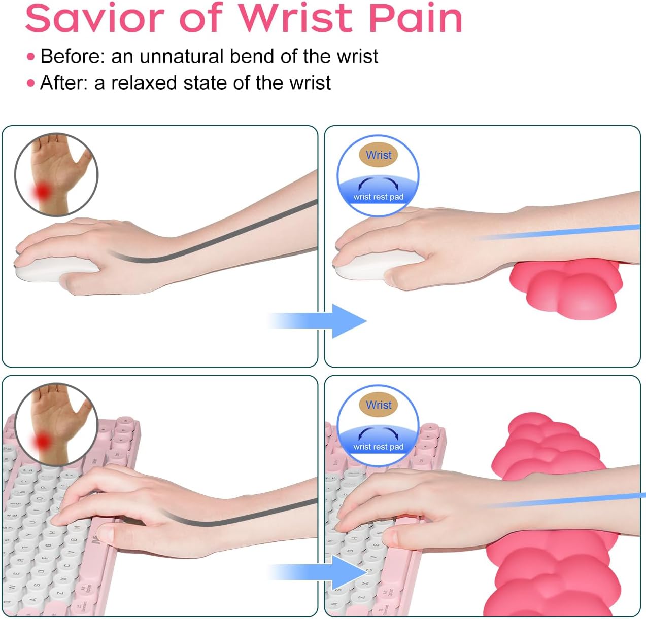 JIKIOU Upgrade Leather Cloud Keyboard Wrist Rest, Cloud Wrist Rest with Non-Slip PU Base, Comfortable Memory Foam Wrist Rest for Computer Laptop Mac Gaming Office and Pain Relief Christmas Wish Gift