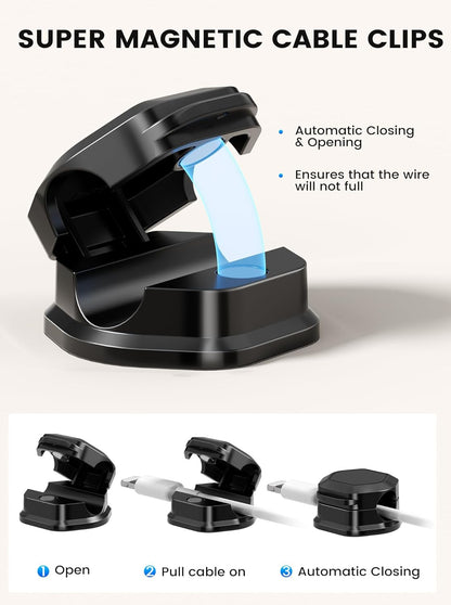 6 Pack Magnetic Cable Clips, Cable Smooth Adjustable Cord Organizer Holder, Hide Phone Charging Cable Keeper, Strong Adhesive Wire Charger Holder for Nightstand, Desk, Car, Office Supplies