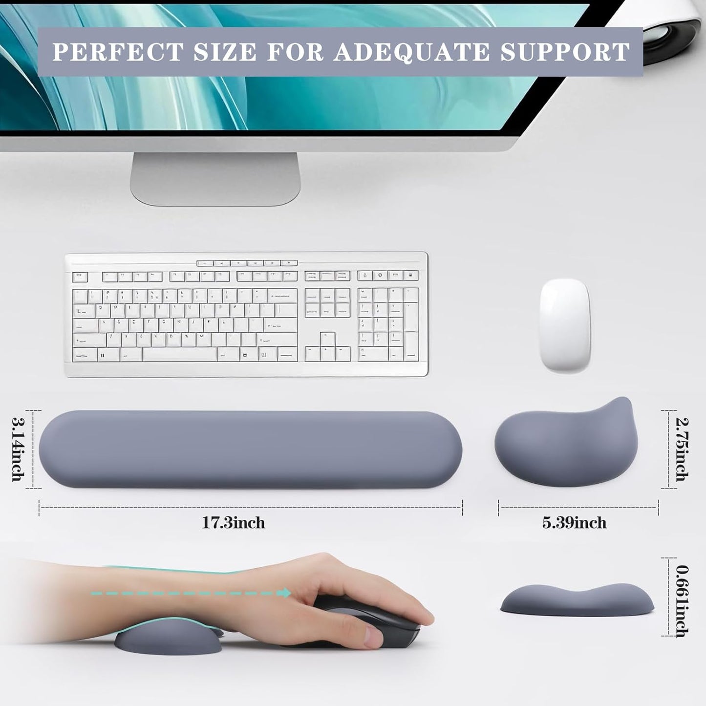 Wrist Rest for Keyboard and Mouse Pad, Ergonomic Memory Foam Keyboard Wrist Rest Set, Luxe Leather, Non-Slip Desk Accessories for Office and Home (Green)