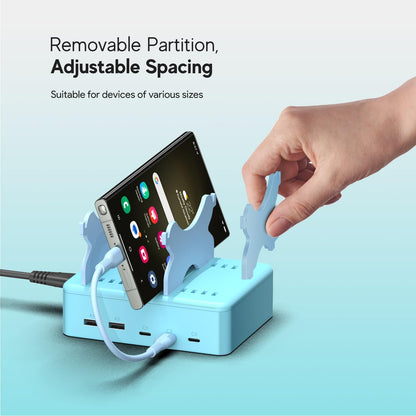 Charging Station Charger Organizer for Multiple Devices 75W 5 Ports USB-C USB-A Charger Stand Power Bank MacBook Neo Cellphone Students' Tablet Kindle iPhone Ipad Nintendo Switch
