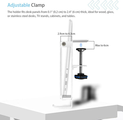 IFCASE Adjustable Desk Side Laptop Mount Holder with Headphone Hook, No Drill Desk Storage Organizer (White)