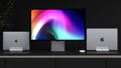 JOKItech Aluminum Laptop Vertical Stand Organizer, Sturdy Laptop Computer Holder Desktop Stand Compatible with new Retina Apple MacBook Pro/Air/Neo, Mac mini & iPad Pro - Black