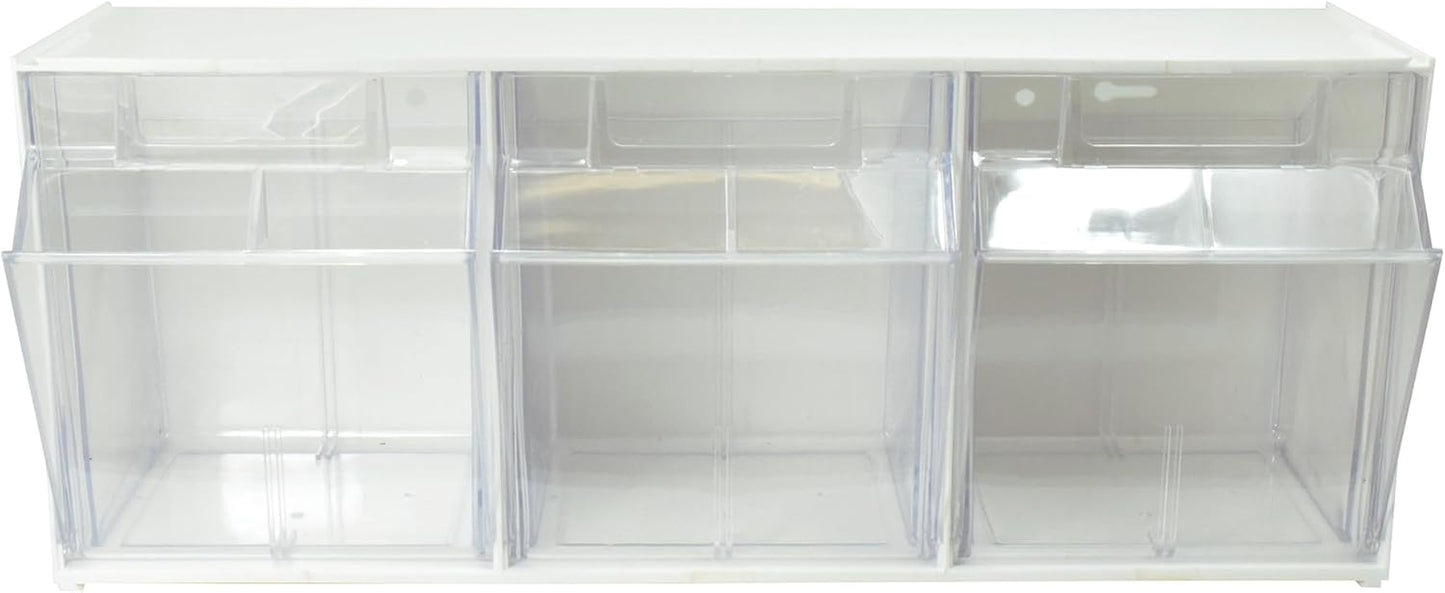 Deflecto Interlocking Tilt Bin, 9 Bin Unit, Clear and White, 23-5/8” x 3-5/16” x 2-5/8” (20903OP)