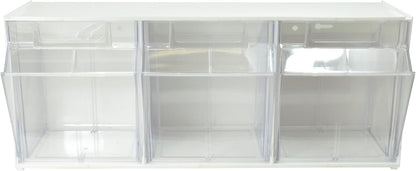 Deflecto Interlocking Tilt Bin, 9 Bin Unit, Clear and White, 23-5/8” x 3-5/16” x 2-5/8” (20903OP)