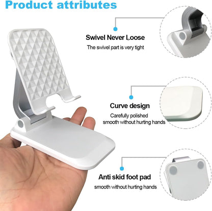 POQOD 2 Pack Cell Phone Stand, Foldable Phone Holder for Desk Compatible with Phone 15 14 13 12 11 Pro Xs Xs Max Xr X 8, Nintendo Switch, All Phones, Black & White