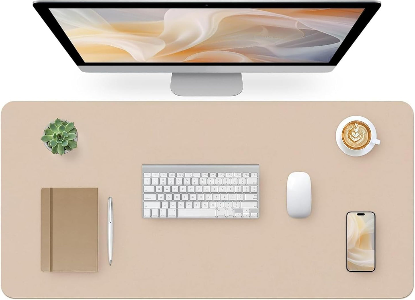 Bloss Leather Desk Pad and Keyboard Wrist Rest, Large Mouse Pad + Keyboard Pad+Mouse Wrist Support, Non-Slip Desk Mat Protector for Office, Home(31.5×15.7 Inches,Beige)