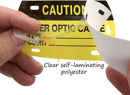 SmartSign Caution Fiber - Optic Cable Tags | 3.5" x 2" Self-Laminating ID Labels,16 mil HDPE, Pack of 50, Made in USA