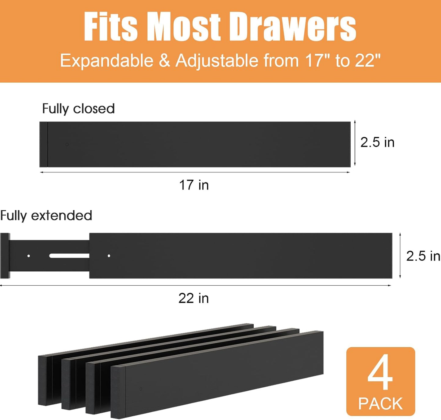 Bamboo Drawer Dividers,17-22" Adjustable Kitchen Drawer Organizer for Clothes,4 Pack Expandable Drawer Organization Separators for Bedroom,Bathroom,Dresser and Office,Natural