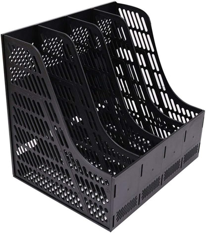 SAYEEC Desktop Magazine Holder Desk File Organizer 4 Compartments Vertical File Dividers Book Holder Frames Document Cabinet Rack Storage Organizer Box for Home Office School Black