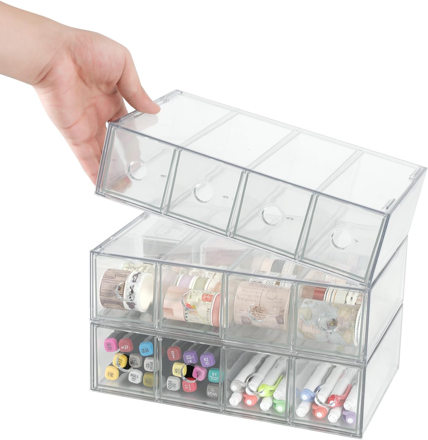 Stackable Organizer Acrylic Storage Drawers, Suitable for Desktop Storage, Office Supplies, Cosmetics, Stationery, Jewelry, Accessories (3)