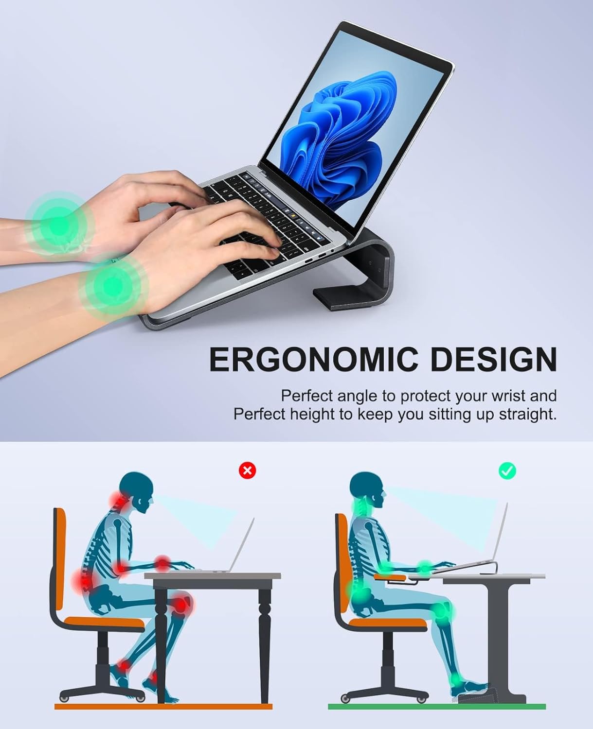 Soqool Laptop Stand for Desk,Aluminum Computer Stand for Cooling,Sturdy Stable Ergonomic Laptop Riser Compatible with MacBook Pro Stand Air/Dell/HP/Lenovo 10-16.2inch Notebook,Work Home Office