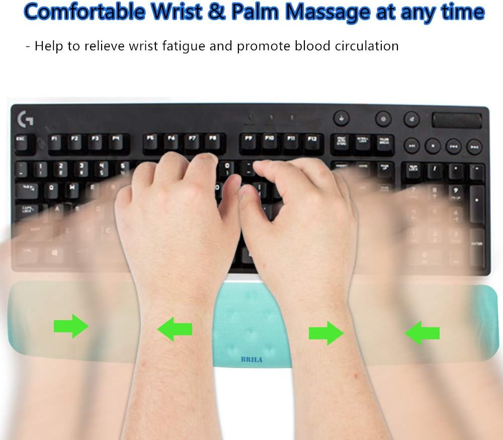 BRILA Keyboard Wrist Rest Support Cushion Pad for Computer, Laptop, Office Work, PC Gaming - Memory Foam Gel with Massage Holes Design - Non-Slip Easy Typing Wrist Pain Relief (Black Keyboard Pad)