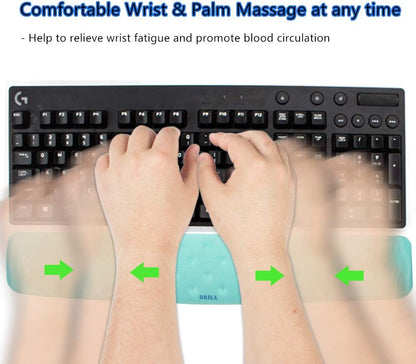 BRILA Keyboard Wrist Rest Support Cushion Pad for Computer, Laptop, Office Work, PC Gaming - Memory Foam Gel with Massage Holes Design - Non-Slip Easy Typing Wrist Pain Relief (Black Keyboard Pad)