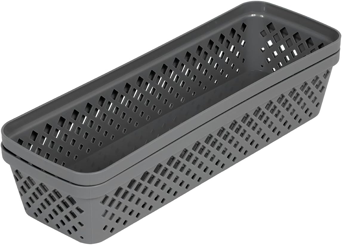 Glad Plastic Storage Basket Set - Multipurpose Drawer Trays, Kitchen Pantry Containers, and Bathroom Bins - 6 Pack Medium Organizers, Grey