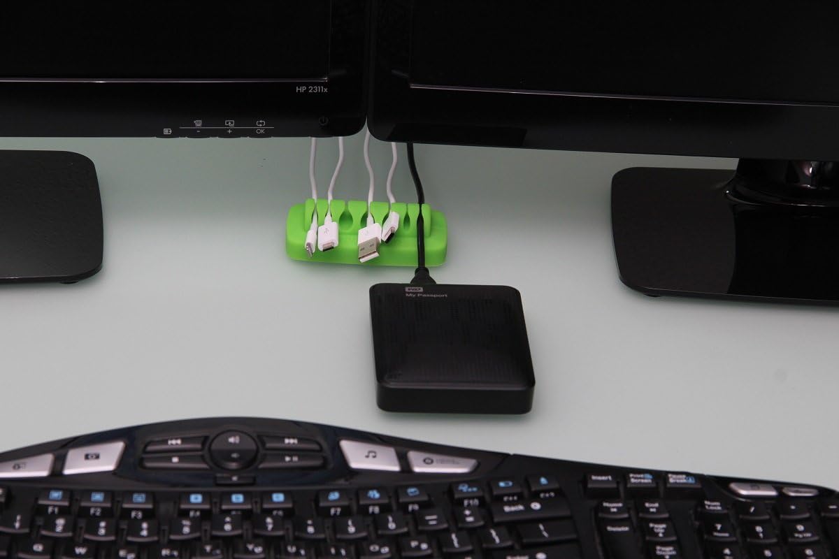 Heaviest Cable Organizer on The Market! Compact and Weighted Desktop Cord Holder and Cable Organizer, Eco-Friendly Silicone, No Bad Smell, Bundled with 4 Reusable Cable Ties! (Black)