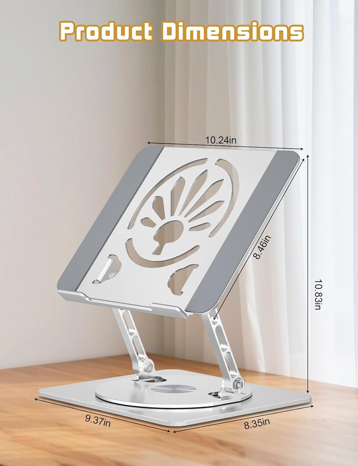 Adjustable Laptop Stand for Desk-360° Rotating Base Aluminum Laptop Riser,Ergonomic Computer Stand for Office Home MacBook Pro/Air Dell HP up to 16'',Black