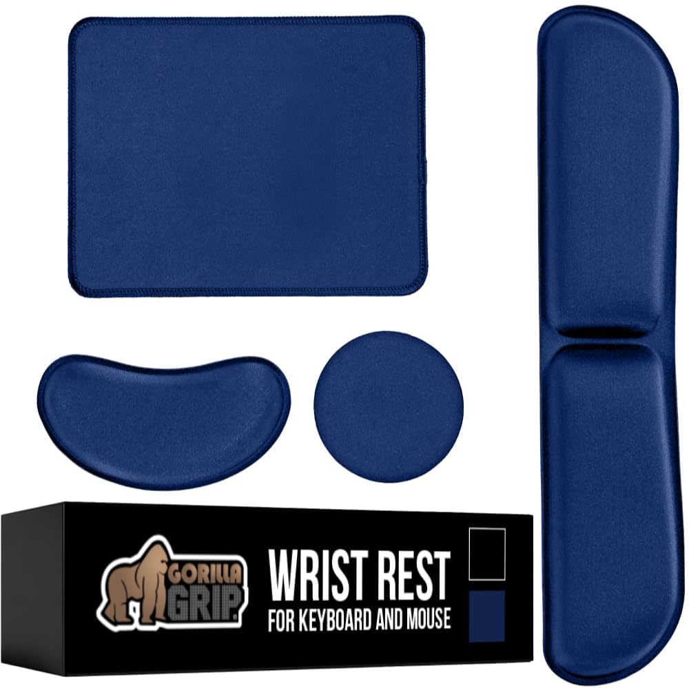 GORILLA GRIP Silky Memory Foam Wrist Rest for Computer Keyboard, Mouse, Ergonomic Design for Typing Pain Relief, Desk Pads Support Hand and Arm, Mousepad Rests, Stain Resistant, 2 Piece Pad, Black